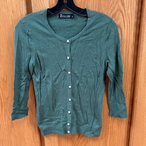 New York & Company 7th Avenue Green 3/4 Sleeve Sweater Cardigan S